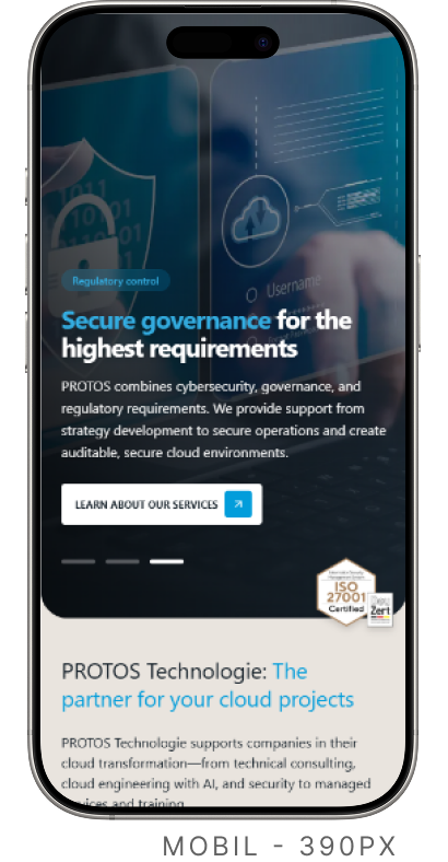 Protos Website auf dem Smartphone – 390px